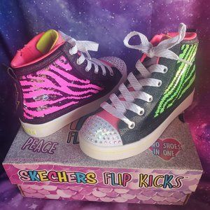 Skechers Flip Kicks High Top Size 2 Girls Twi-Lites 2.0 Neon Muse